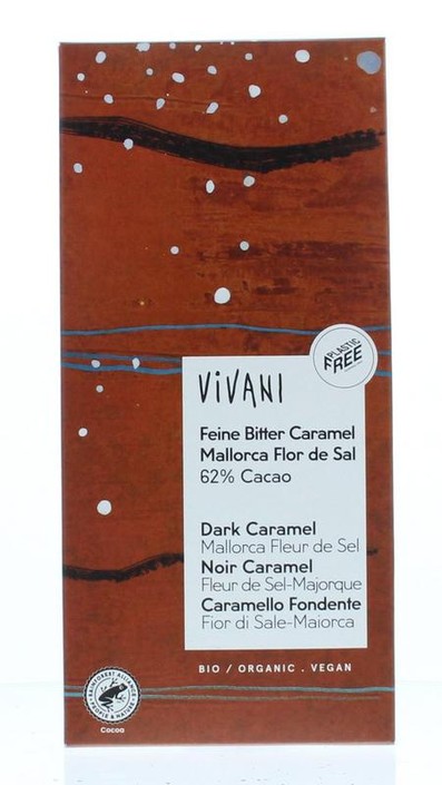 Vivani Chocolade puur 62% caramel fleur de sel bio (80 Gram)