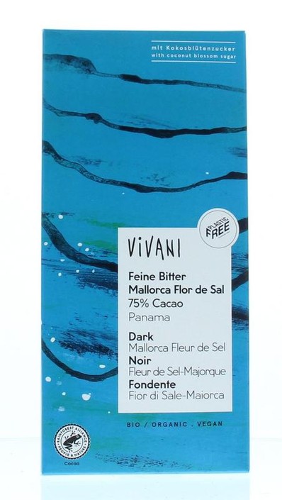 Vivani Chocolade puur 75% Panama fleur de sel bio (80 Gram)