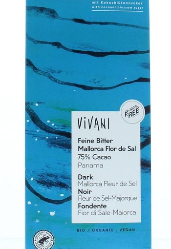 Vivani Chocolade puur 75% Panama fleur de sel bio (80 Gram)