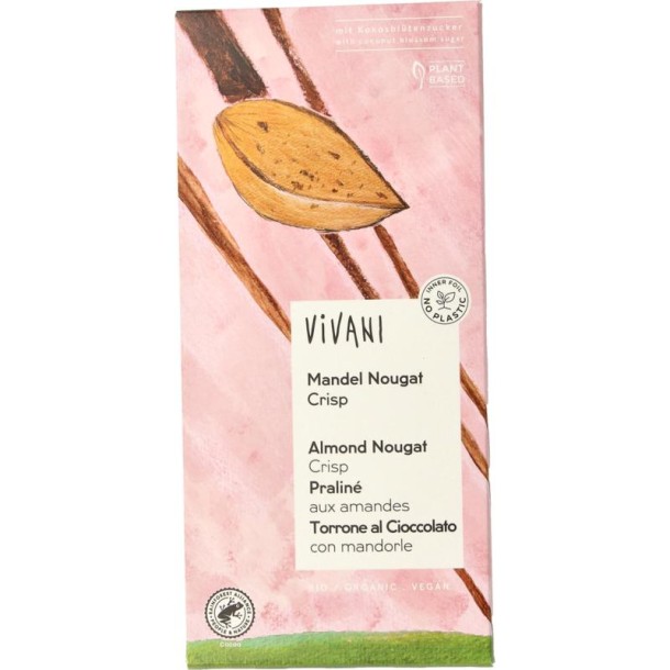 Vivani Chocolade vegan amandel nougat crisp bio (80 Gram)