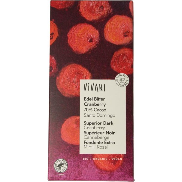 Vivani Chocolade puur superieur met cranberry bio (100 Gram)