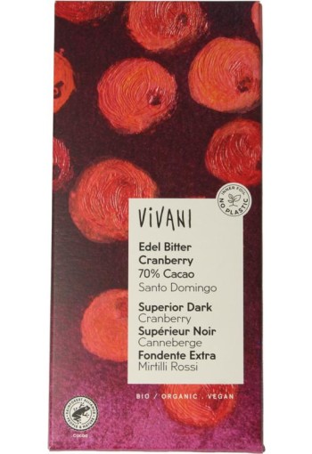 Vivani Chocolade puur superieur met cranberry bio (100 Gram)