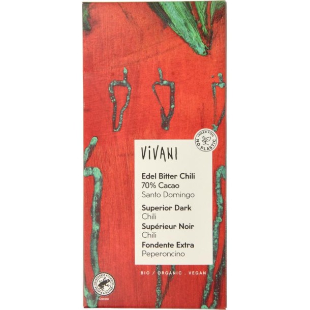 Vivani Chocolade puur superieur met chili bio (100 Gram)