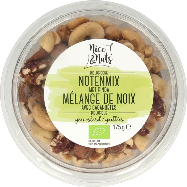 Nice & Nuts Notenmix met pinda zonder zeezout geroosterd bio (175 Gram)