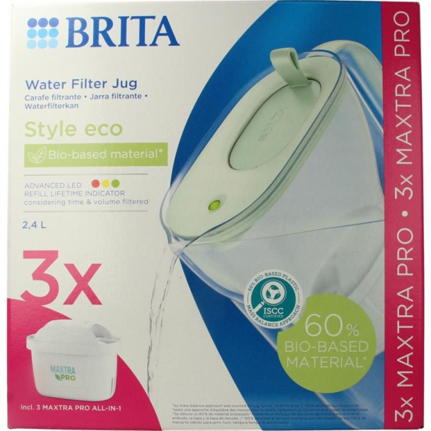 Brita Waterfilterbundel cool powder green + 3 filters (1 Stuks)