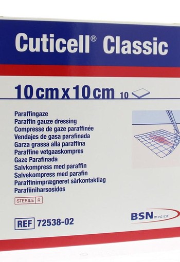 Cuticell Classic paraffine vetgaaskompres 10cm x 10cm (10 Stuks)
