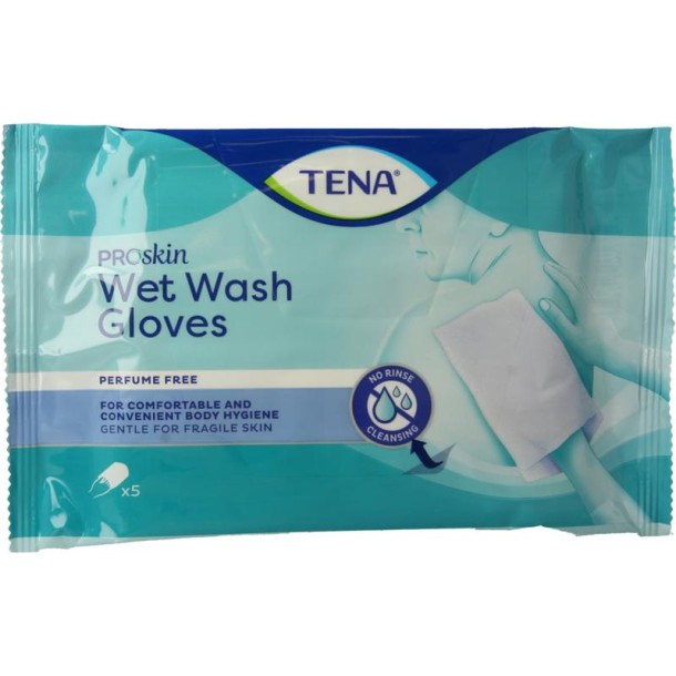 Tena Wet gloves cleans & care lotion no perfume (5 Stuks)