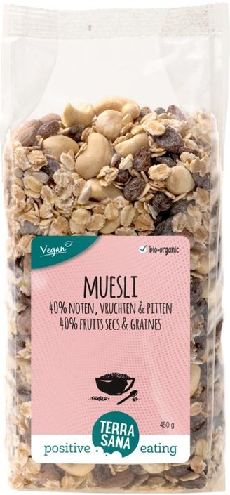 Terrasana Muesli 40% noten & vruchten & zaden bio (450 Gram)
