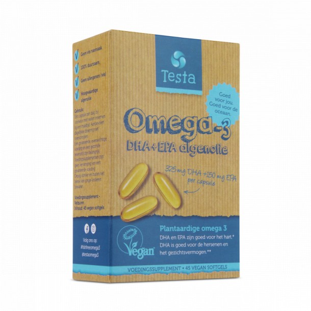 Testa Omega-3 algenolie 325mg DHA + 150mg EPA vegan (45 Vegetarische capsules)